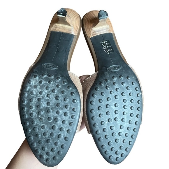 Tods Leather Kitten Heel Slide Sandals Taupe 8.5 - Picture 7 of 13